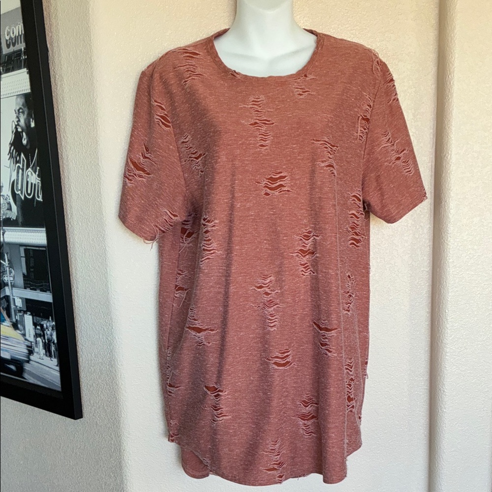 JACKSON T-Shirt, Distressed, short sleeve, shirt tail hem, rusty orange. M - Picture 3 of 13